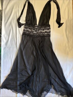 Myla Black Lace-Waist Halter Silk Chiffon Nightgown